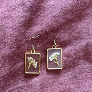 Gold Rectangular Botanical Resin Drop Earrings - Women Jewelry